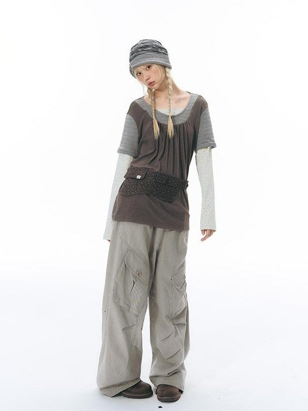 NAPSNAPS Floral Print Distressed Wide Leg Cotton Women&