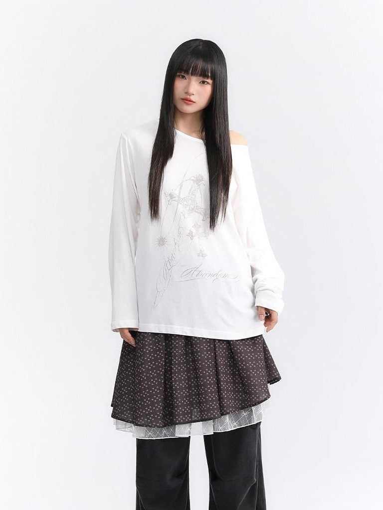 atrandom Dusty Floral Mesh Lace Trim Layered Women&