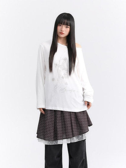 atrandom Dusty Floral Mesh Lace Trim Layered Women&