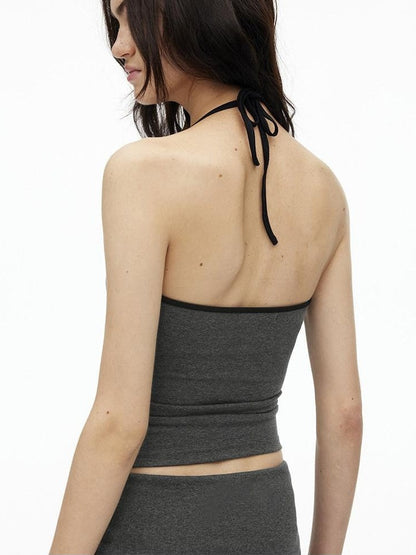 AFTADAWN Colorblock Backless Halter Tie Slim Women&
