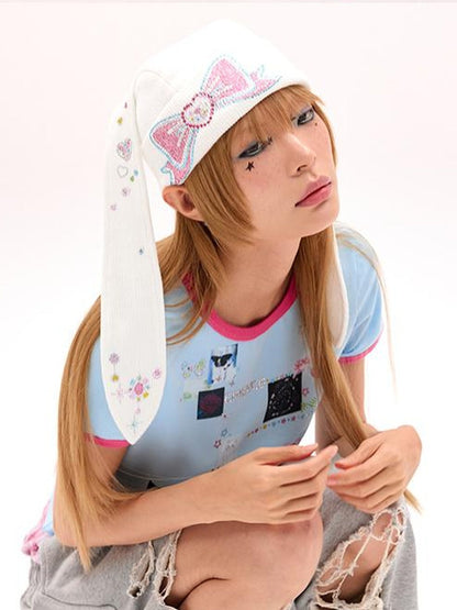 CFIERCE Crystal Studded Rabbit Ear Knit Cap