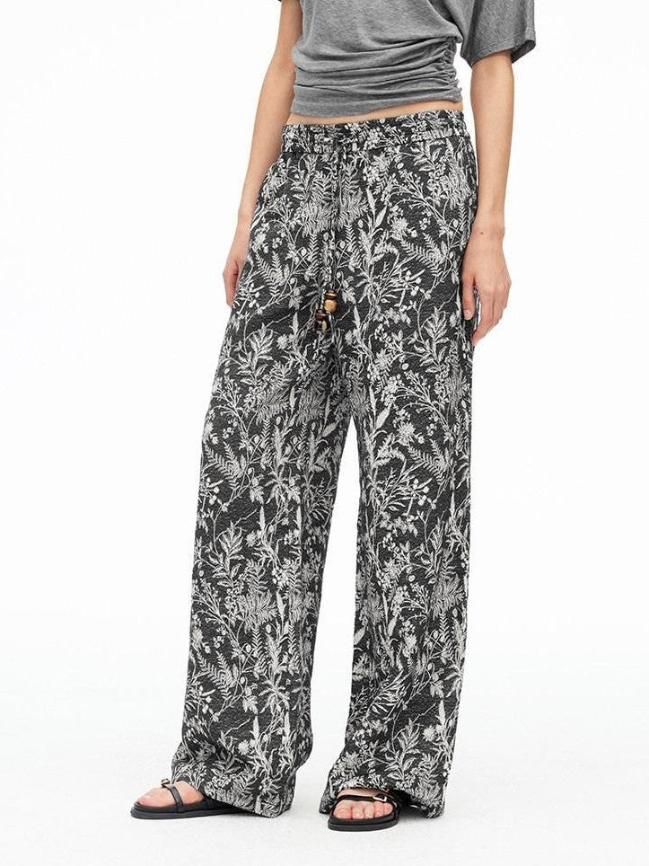 AFTADAWN Botanical Print Beaded Drawstring Women&