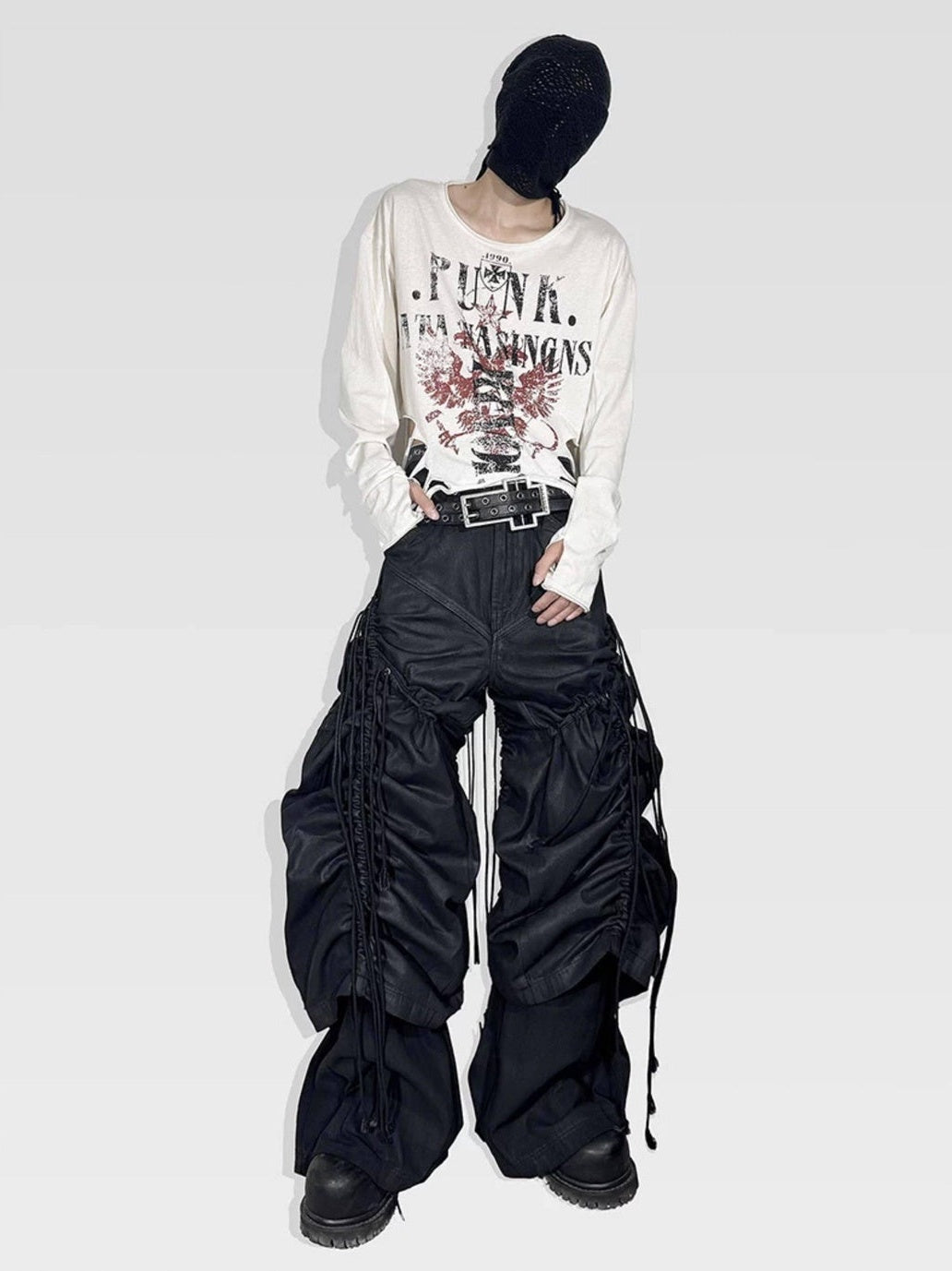 ATAnothingness Pleated Cargo Loose Mid Rise Zipper Cotton Gothic Metal Black Wide-Leg Jeans