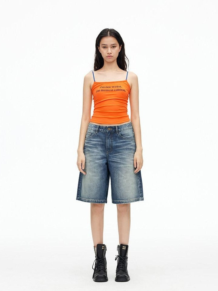 AFTADAWN Deep Blue Vintage Washed Distressed 3d Whisker Women&