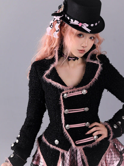 Evil Tooth Rose Battle Gothic Double Breasted Cinched Waist Women&