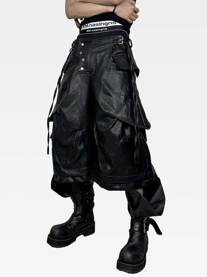 ATAnothingness Knight Black Deconstructed Textured Wax Cropped Loose Women&