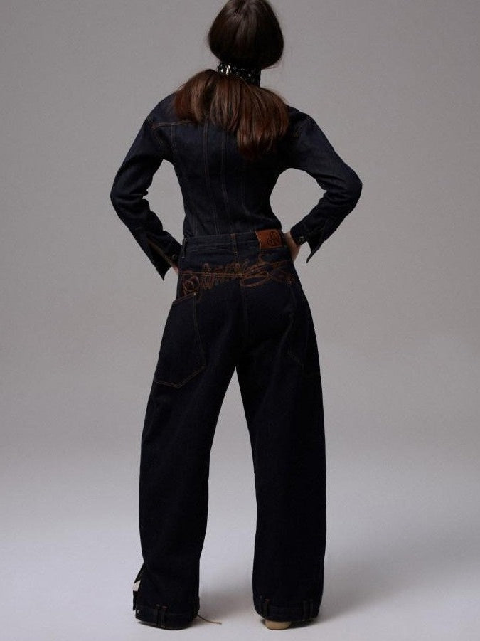 1JINN STUDIO Raw Denim Deconstructed Embroidered Low Rise Women&