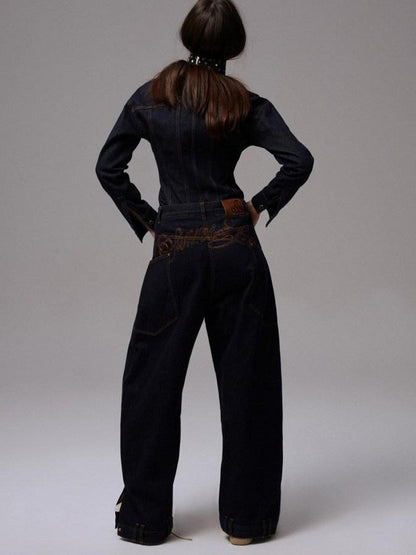 1JINN STUDIO Raw Denim Deconstructed Embroidered Low Rise Women&