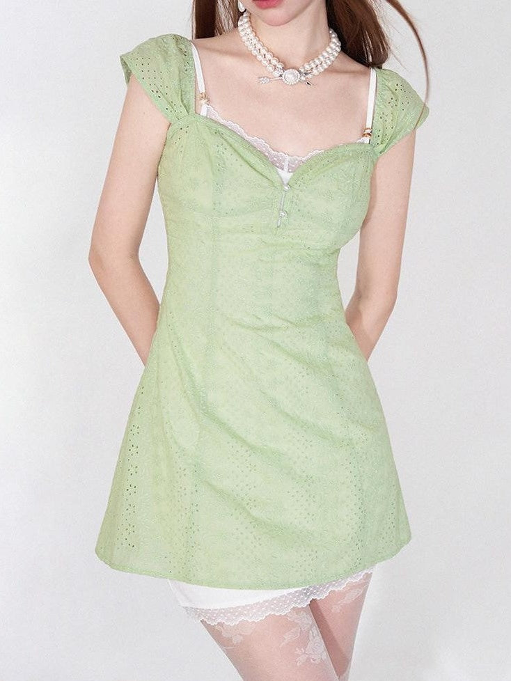 AFTADAWN Mint Green Jacquard Lace Halter Women&