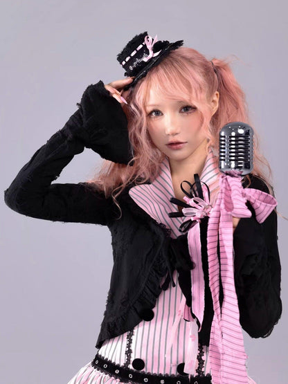 Evil Tooth Heart Stripe Ripped Sailor Collar Cropped Punk Women&