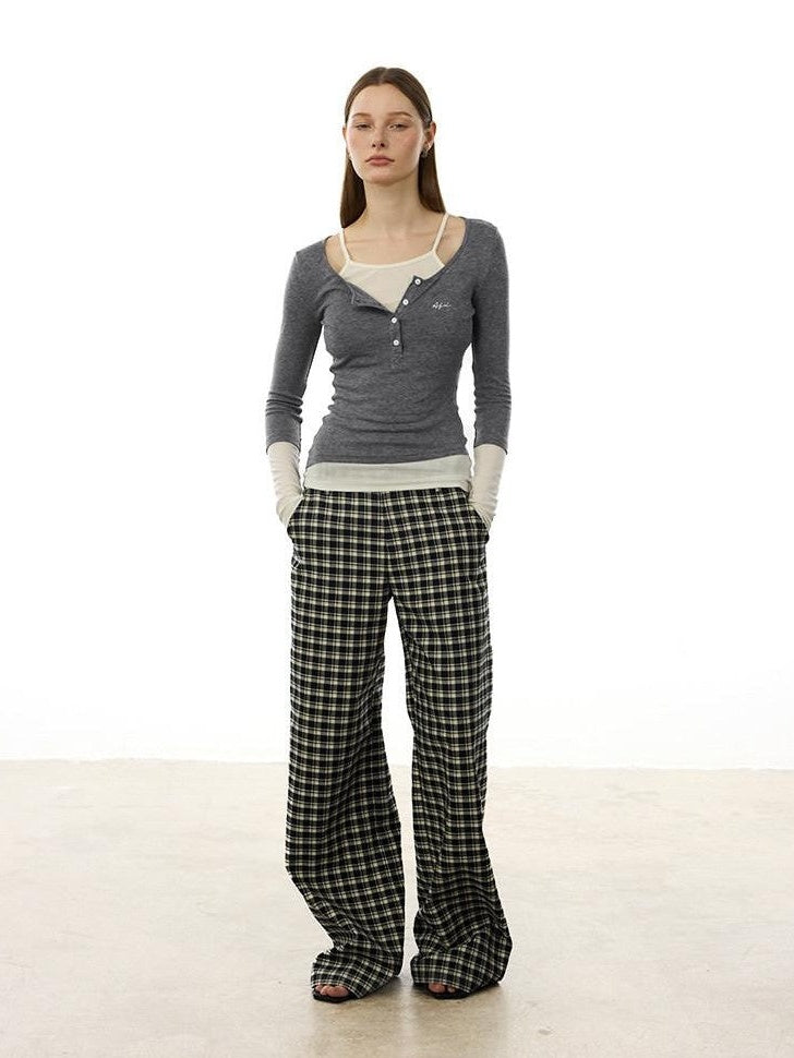 AFTADAWN Colorblock Faux Two Piece Henley Women&