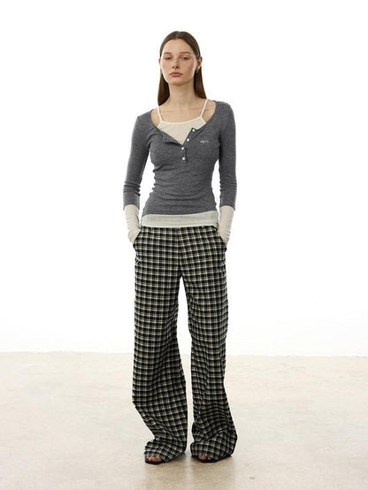 AFTADAWN Colorblock Faux Two Piece Henley Women&