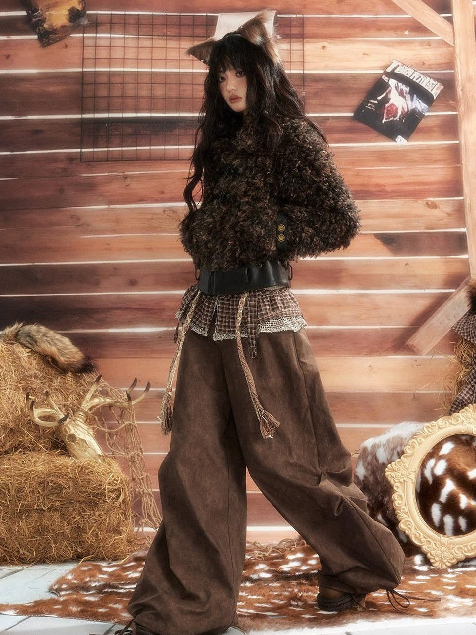 ALL iN plan Brown Tie Dye Waist Belt High Waist Vintage Loose Workwear Women&