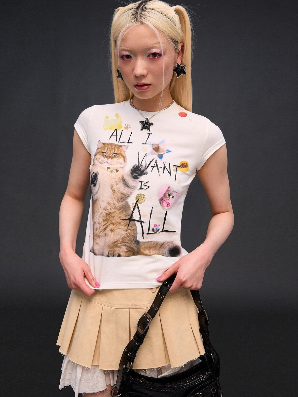 CFIERCE Slogan Cat Print Slim Fit Women&