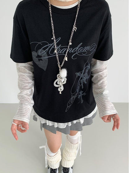 atrandom Original Hollow Mirror Print Loose Fit Black White T-Shirt
