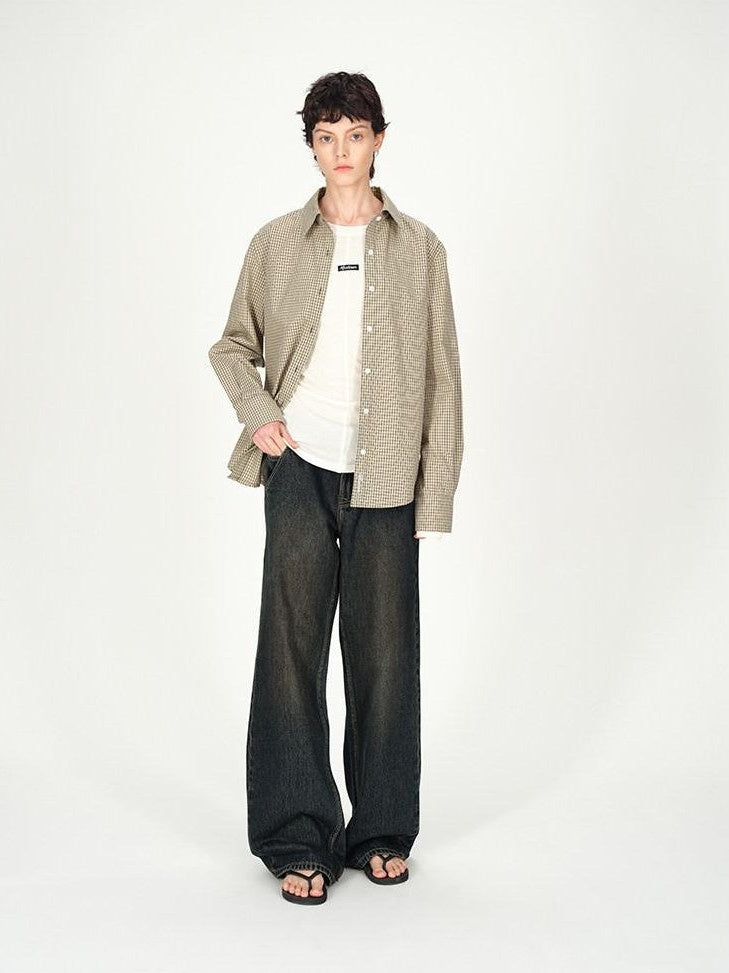 AFTADAWN Contrast Fine Check Oversized Button Polo Collar Women&