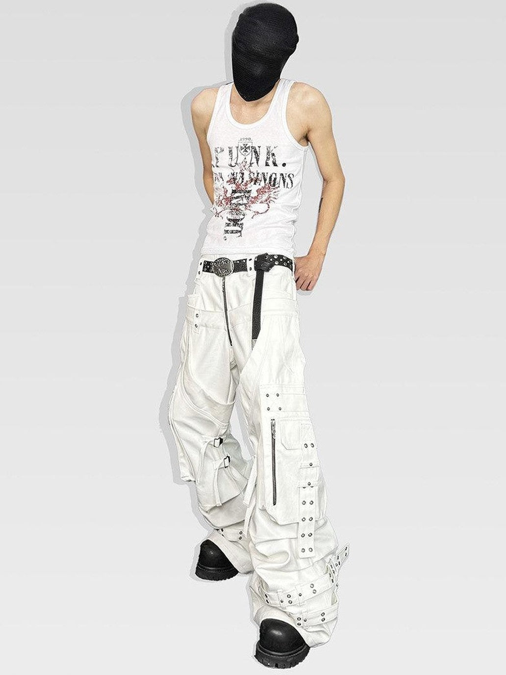 ATAnothingness Silver Moon White Studded Double Waist Waxed Women&