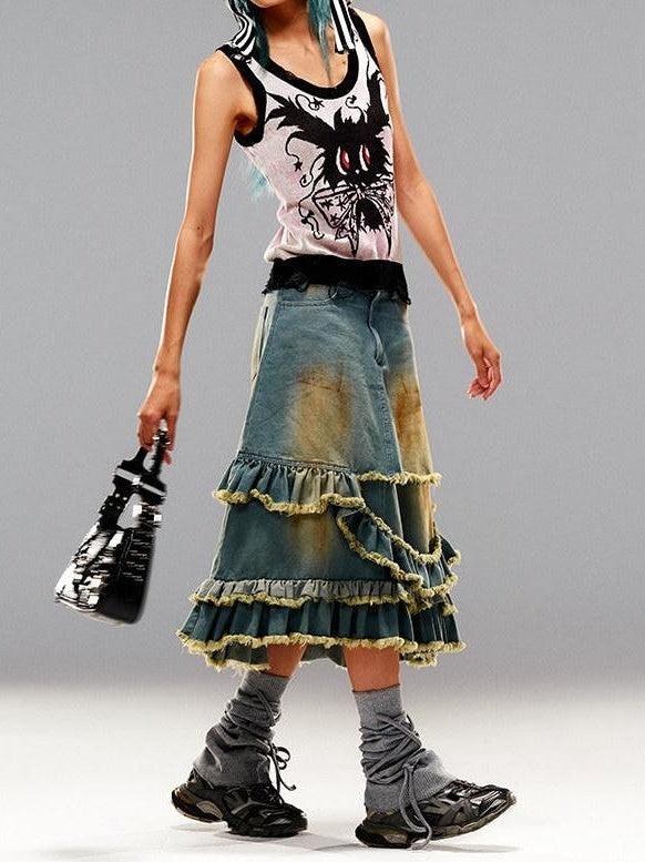 CFIERCE Blue Frayed Ombre Dyed Irregular Women&