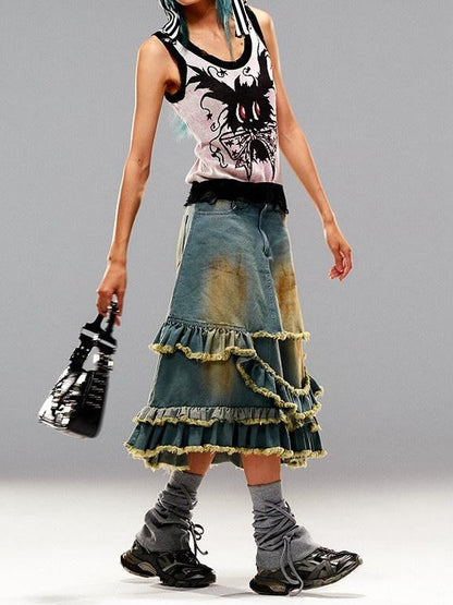 CFIERCE Blue Frayed Ombre Dyed Irregular Women&