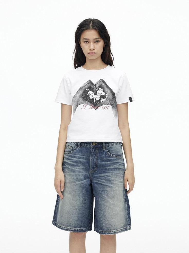 AFTADAWN Creative Printed Crew Neck Slightly Loose Women&