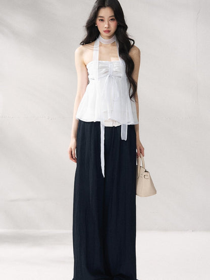 7Shiftin Tie Front Cropped Loose Fit Versatile Solid Color S M L Tube Tops