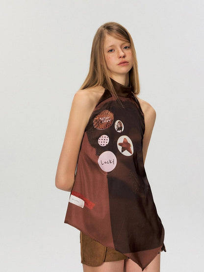 The NeverMore Silky Polyester Loose Mid Length Mock Neck Halter Women Satin Look Camisoles