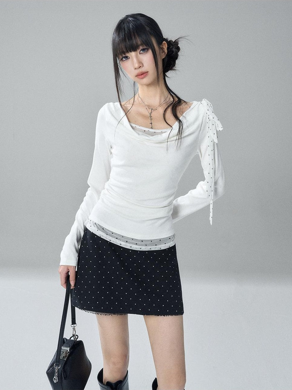 LADYGHOST Brown Polka Dot Lace Print Bodycon Women&