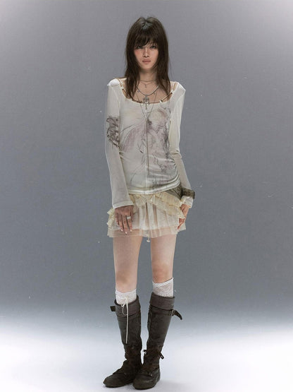 Cest Nous Sheer Lace Printed Rope Knot Women&