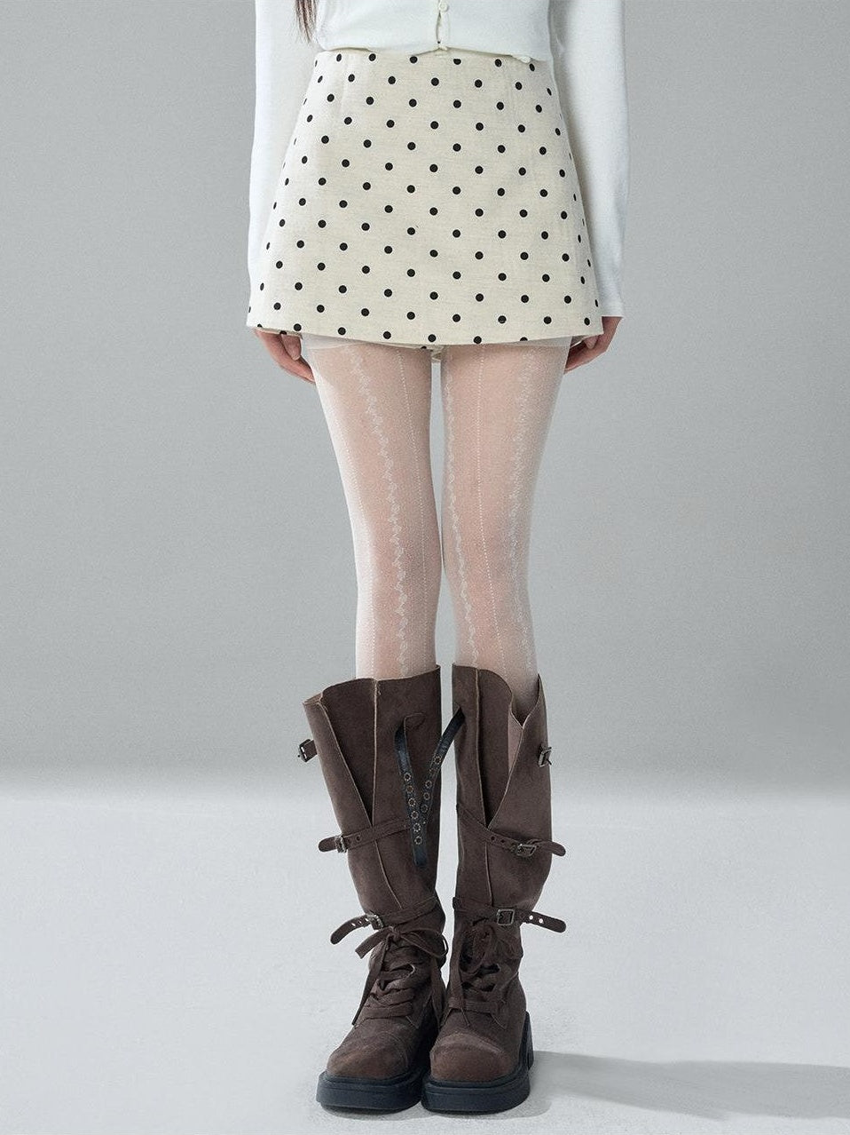 LADYGHOST Apricot Polka Dot Brushed High Waist Bodycon Women&