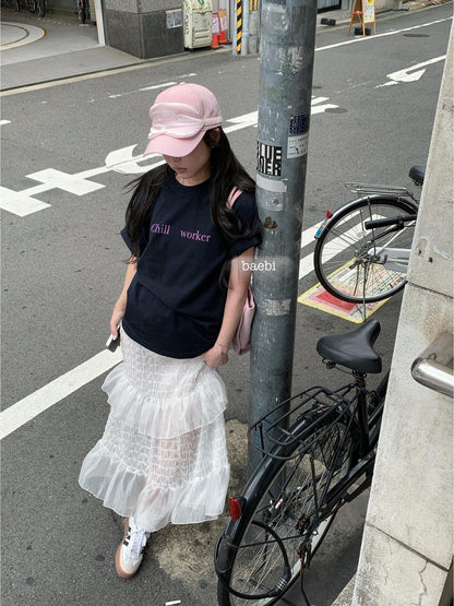 bae bi Creative Letter Print Loose Fit Round Neck Women&