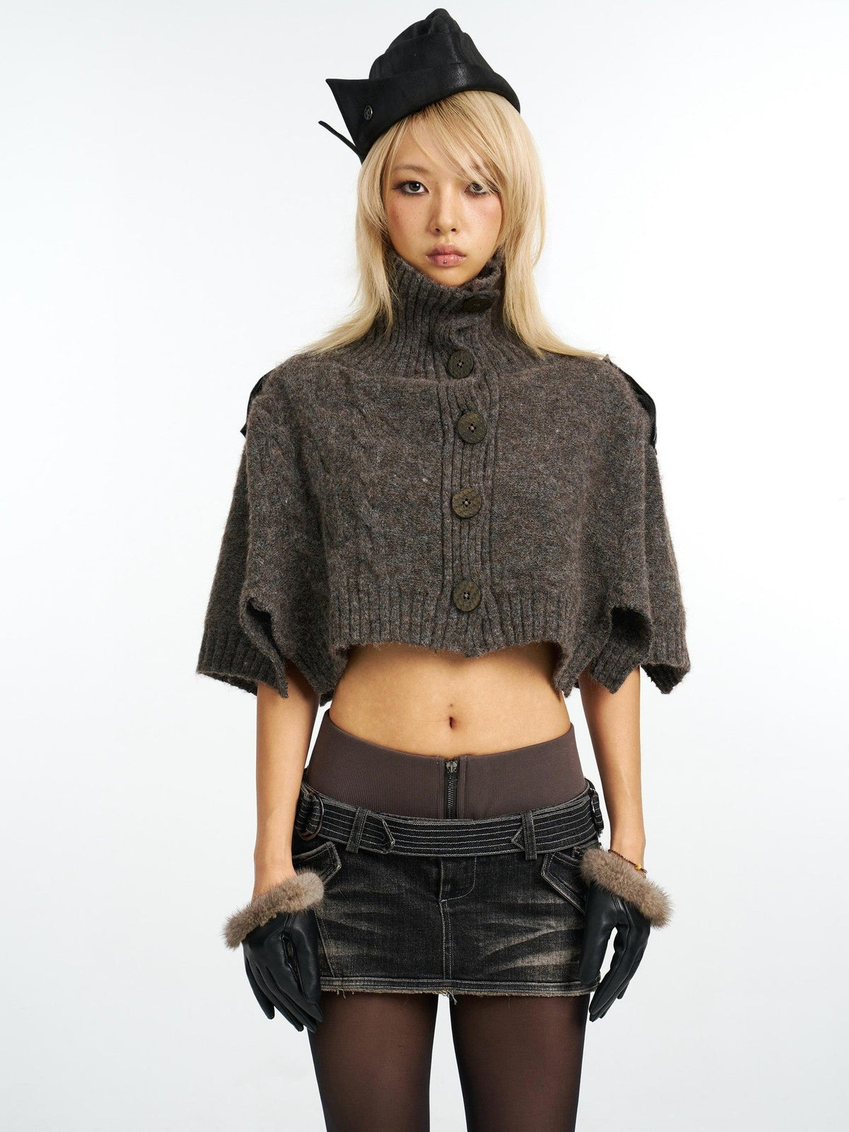 Flowers birds Market Washed Distressed Embroidered Double Waist Women&
