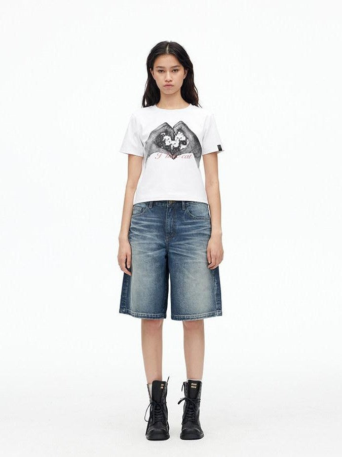 AFTADAWN Deep Blue Vintage Washed Distressed 3d Whisker Women&