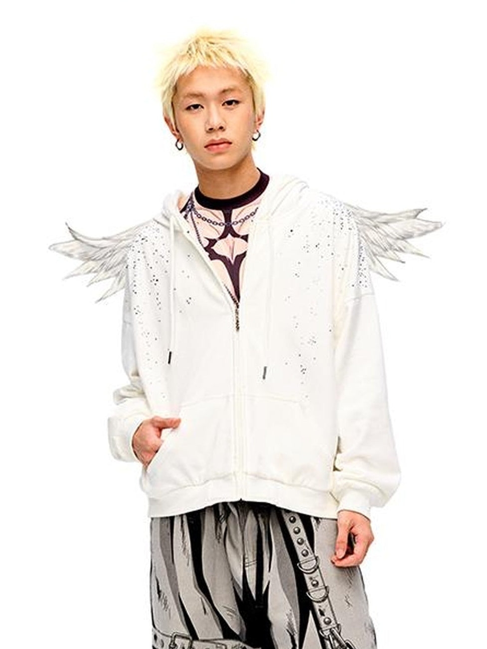 CFIERCE Sparkle Star Angel Hoodie V-Neck T-Shirt Long-Sleeve