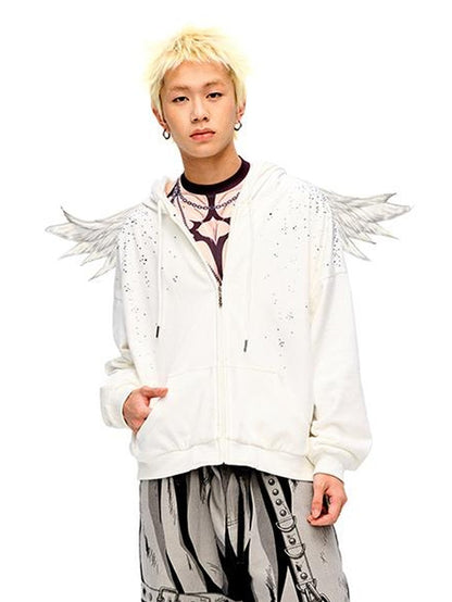 CFIERCE Sparkle Star Angel Hoodie V-Neck T-Shirt Long-Sleeve