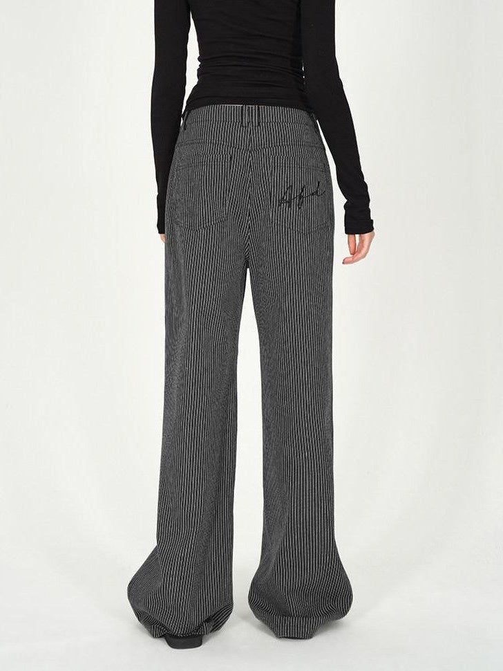 AFTADAWN Black White Vertical Stripe Pocket Low Waist Women&