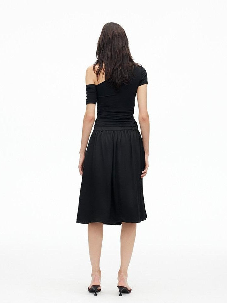 AFTADAWN Solid Ruched Halter Slanted Shoulder Women&