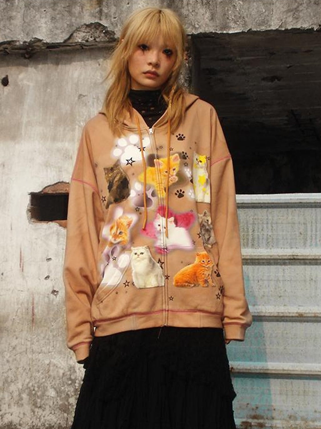 CFIERCE Cat Print Hooded Sweatshirt