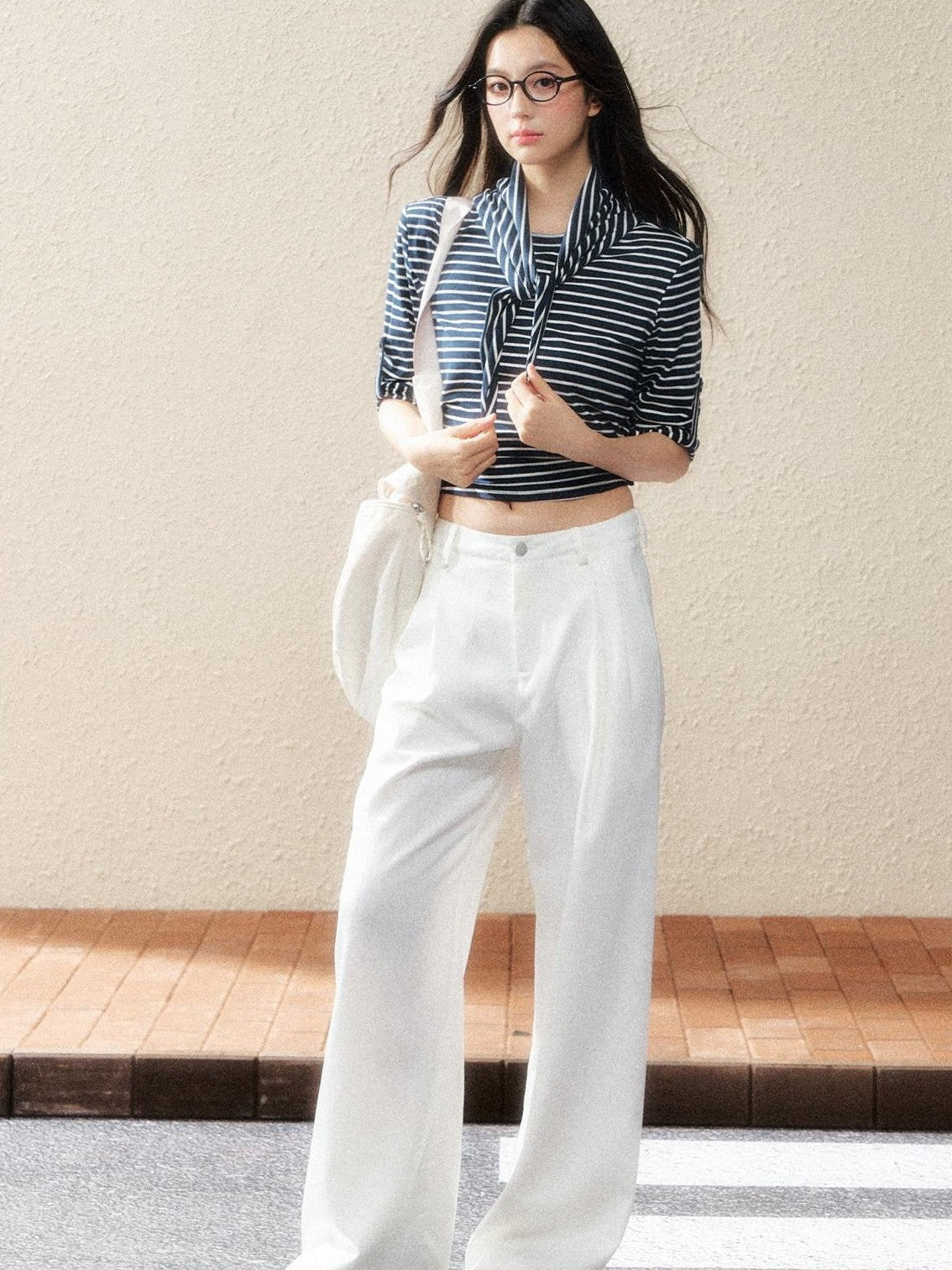 7Shiftin Two Tone Asymmetric Cropped Striped Women&
