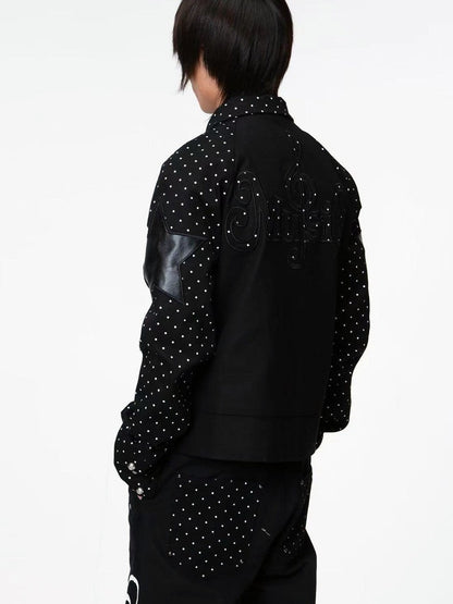 DETW onLine Vintage Polka Dot Spliced 3d Applique Lapel Zip Women&