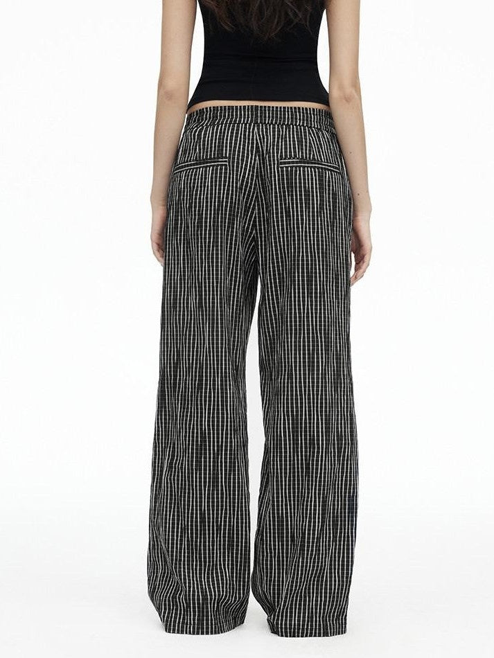 AFTADAWN Vertical Check Textured Beaded Drawstring Women&