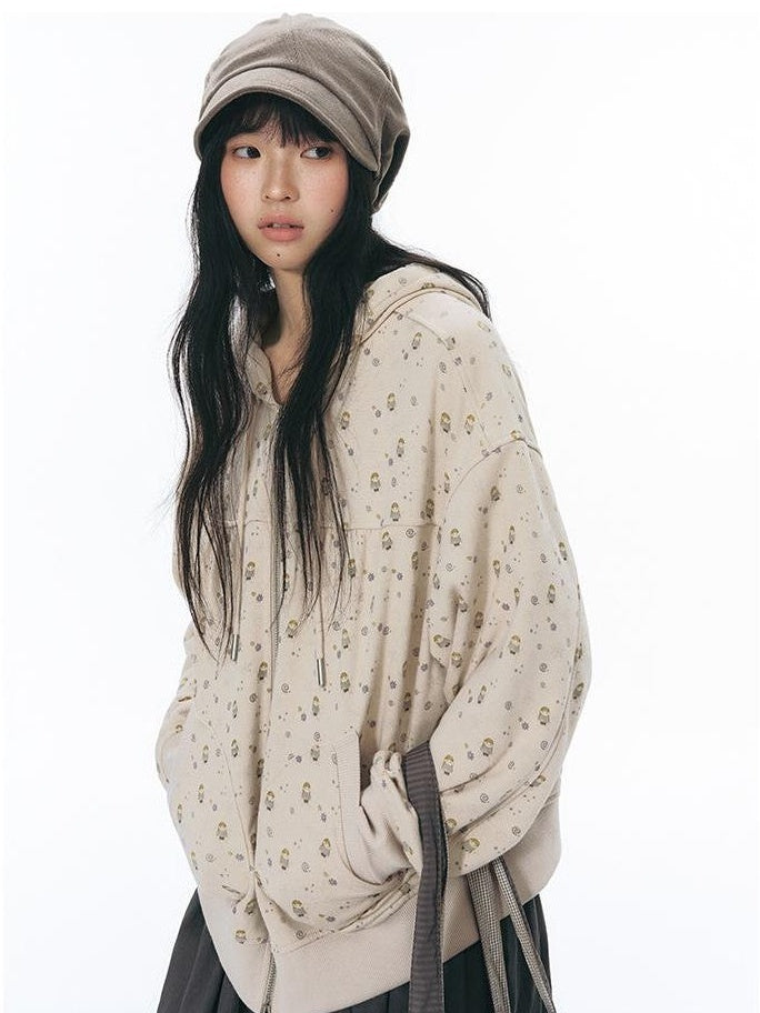 NAPSNAPS Hand Painted Hooded Drawstring Cardigan Pocket Cotton Women&