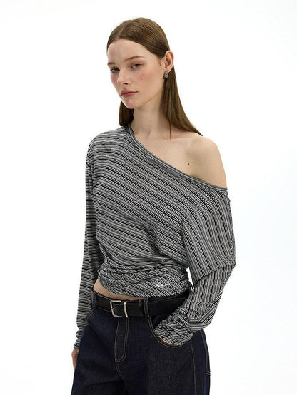 AFTADAWN Striped Asymmetrical One Shoulder Ruched Women&