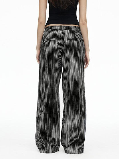 AFTADAWN Vertical Check Textured Beaded Drawstring Women&