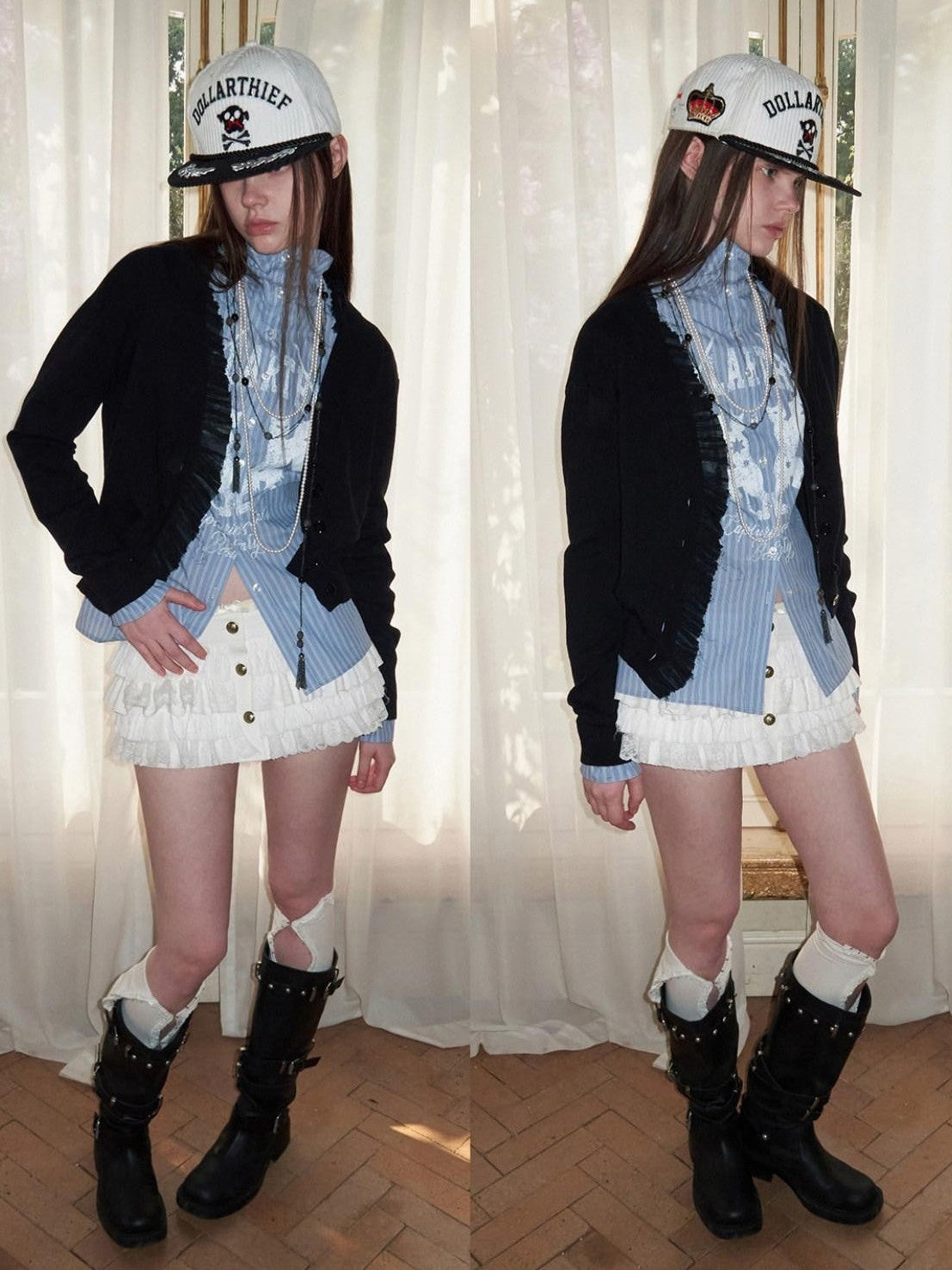 1JINN STUDIO Black White Embroidered Flat Brim Women&