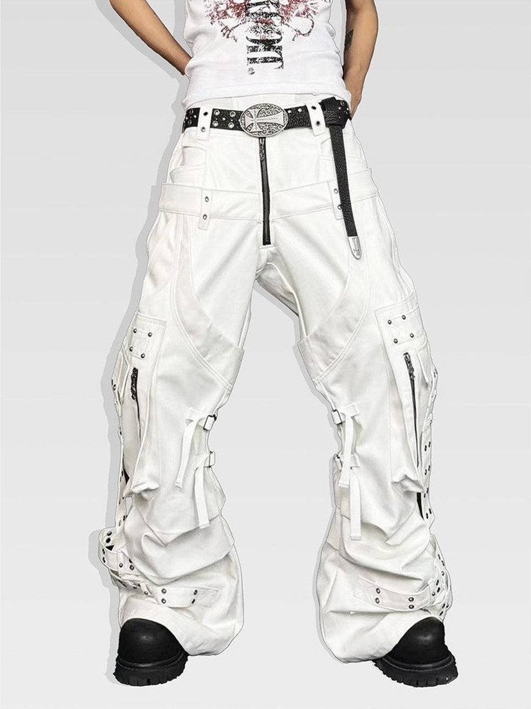 ATAnothingness Silver Moon White Studded Double Waist Waxed Women&