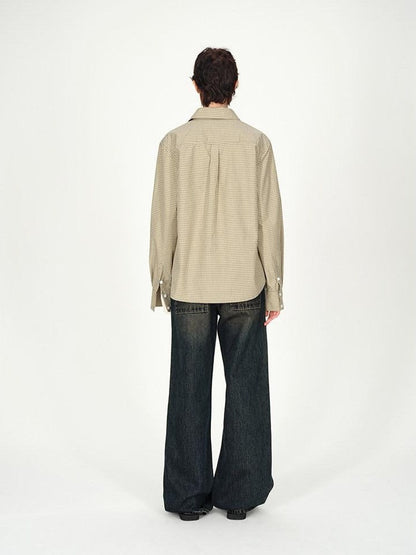 AFTADAWN Contrast Fine Check Oversized Button Polo Collar Women&