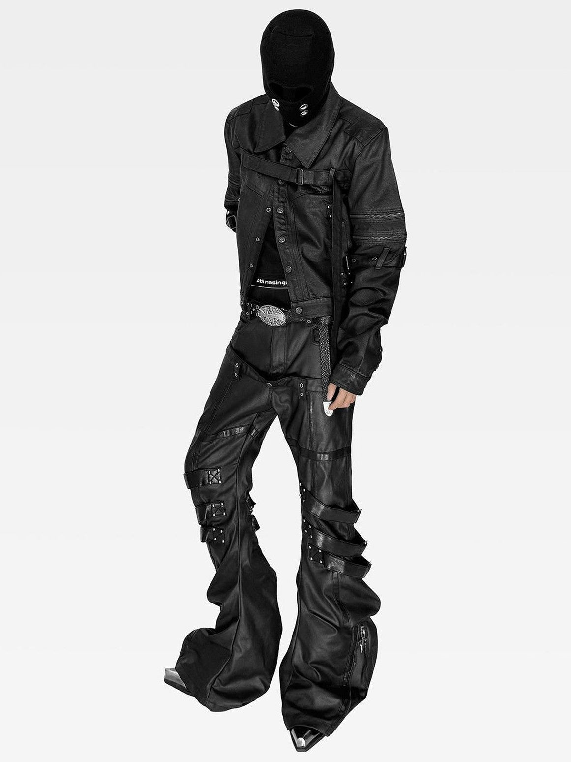 ATAnothingness Dark Detachable Sleeve Lace Up Waxed Denim Women&