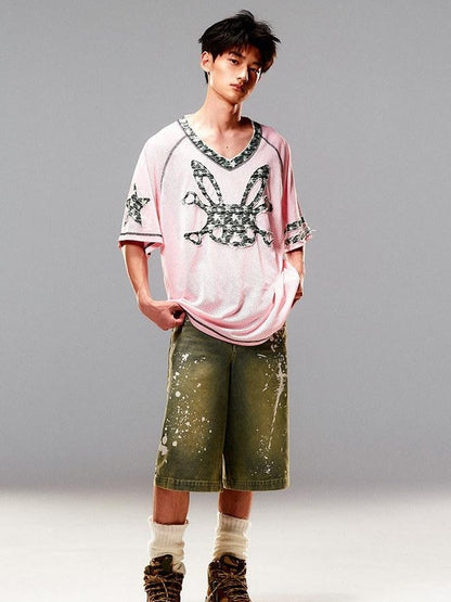 CFIERCE Pink Rabbit Skull Print A Line Sleeve Women&
