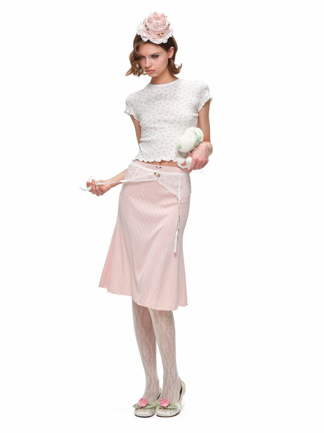 1JINN STUDIO Ruched Rose Ballet Kitten Heel Women&