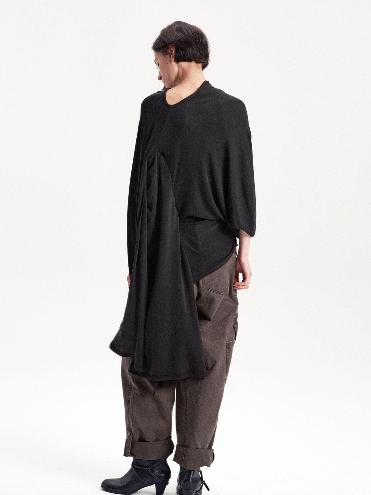 LYUOCHENG Asymmetric Deconstructed Pleated Lyocell Wool Women&